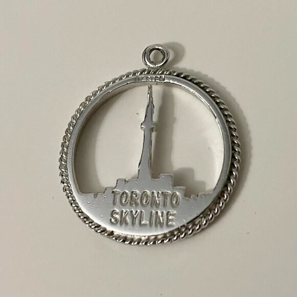 Vintage Sterling Silver Toronto Canada Skyline Pendant Charm No Loop - Picture 12 of 16